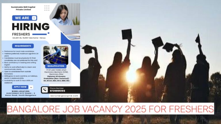 Bangalore Job Vacancy 2025 for Freshers | ITI, Diploma & Graduates Eligible