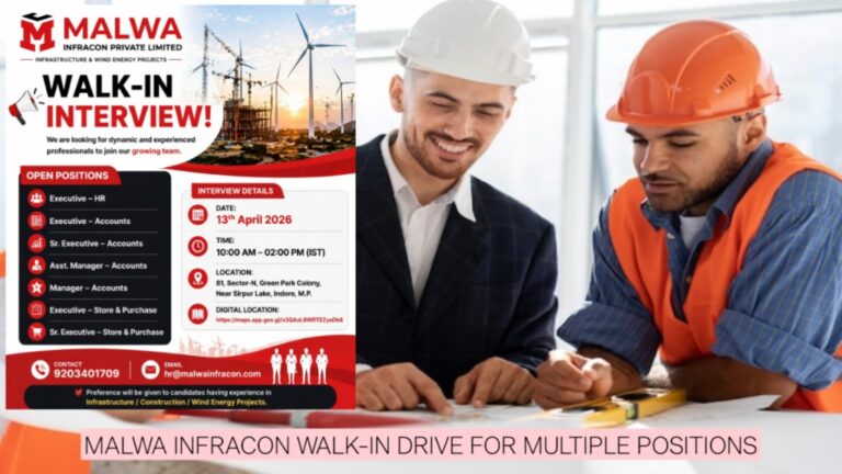 Latest Jobs in Indore 2026 | Malwa Infracon Walk-In Drive for Multiple Positions