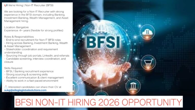 Latest Recruiter Jobs in Bangalore | BFSI Non-IT Hiring 2026 Opportunity
