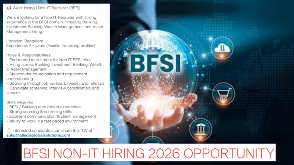 Latest Recruiter Jobs in Bangalore | BFSI Non-IT Hiring 2026 Opportunity