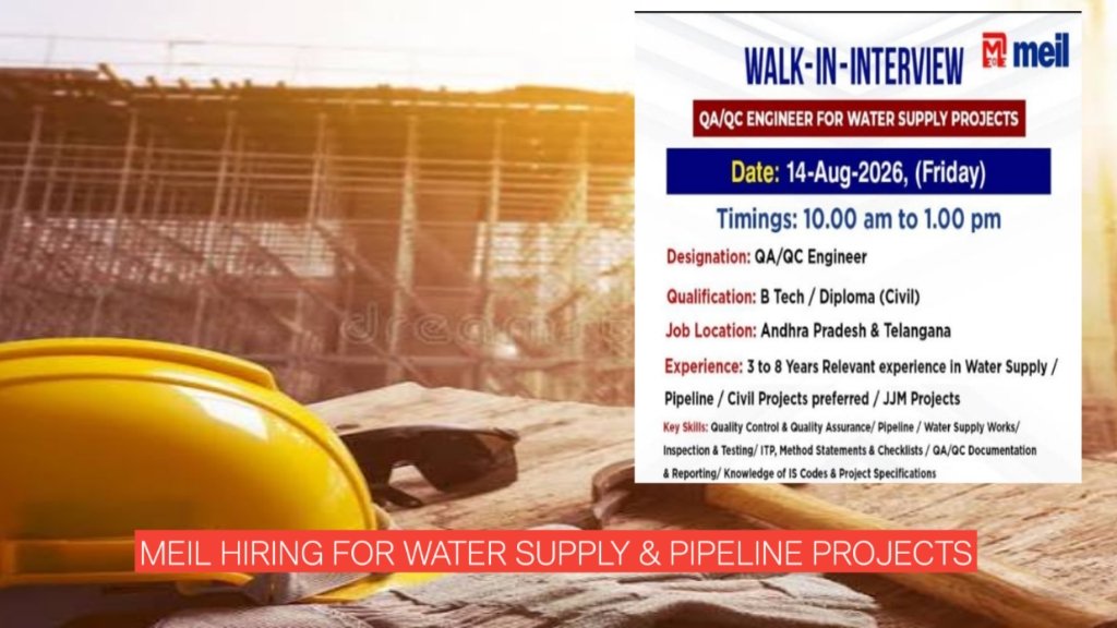 MEIL QA/QC Engineer Vacancy 2026: Apply for Water Supply Projects in AP & Telangana